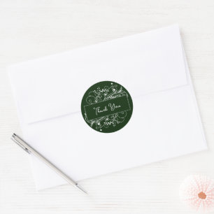 Adesivo Redondo Emerald Green Flourish Weding Obrigado Stickers