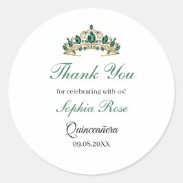 Adesivo Redondo Emerald Green Gold Tiara Quinceañera Sticker