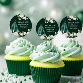 Adesivo Redondo Emerald Green Quinceanera Princess Dress Floral