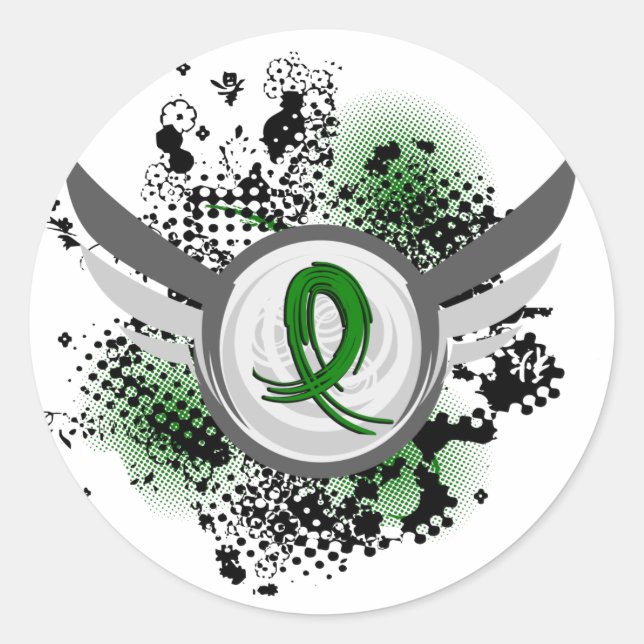 Adesivo Redondo Emerald Green Ribbon E Câncer de figado De Asas (Frente)