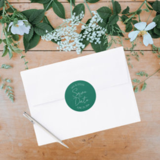 Adesivo Redondo Emerald Green Stylized Wedding Salvar a Data
