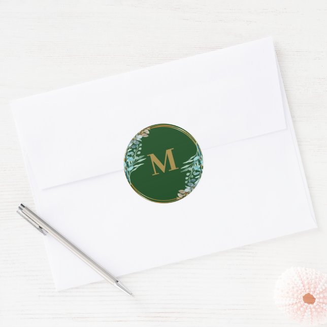 Adesivo Redondo Emerald Greenery | Selagens de envelopes de monogr (Envelope)