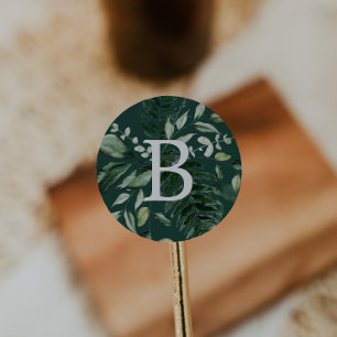 Adesivo Redondo Emerald Greenery Selos de Envelope Verde Monogram