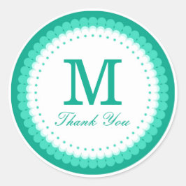 Adesivo Redondo Emerald Scalloped Monograma Obrigado