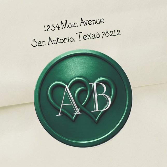 Adesivo Redondo Emerald Two Hearts Silver Monogram Wedding (Criador carregado)