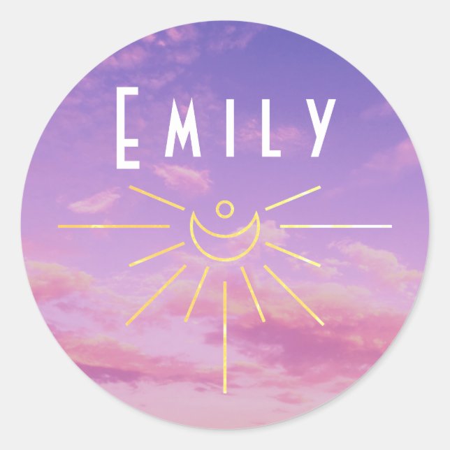 Adesivo Redondo Emily Name Custom Stickers Round Sun Boho Hippie (Frente)