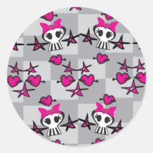 Adesivo Redondo Emo Skulls Pattern