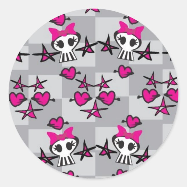 Adesivo Redondo Emo Skulls Pattern (Frente)
