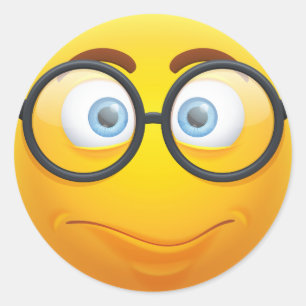 Adesivo Redondo Emoji Amarelo 3D indiferente com óculos
