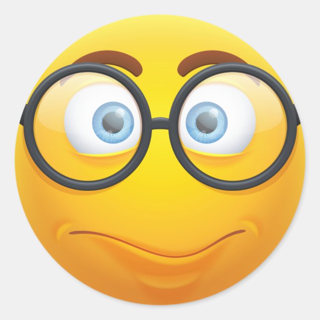 Adesivo Redondo Emoji Amarelo 3D indiferente com óculos (Frente)