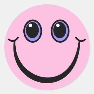 Adesivo Redondo Emoji cor-de-rosa feliz enfrenta