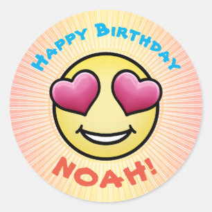 Adesivo Redondo Emoji de Amor de Aniversário Personalizado