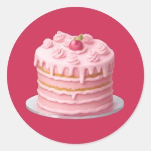 Adesivo Redondo Emoji De Bolo De Discagem Em Camada Rosa