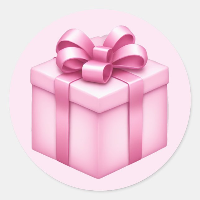 Adesivo Redondo Emoji de caixa de presentes rosa (Frente)