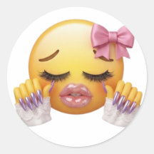 Emoji de Choro Atitude com Laço Rosa e Unhas