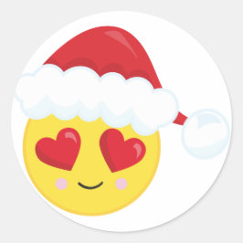 Adesivo Redondo Emoji de Papai Noel com Olhos de Coração Natal