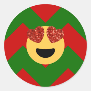 Adesivo Redondo emoji do olho do coração do Natal