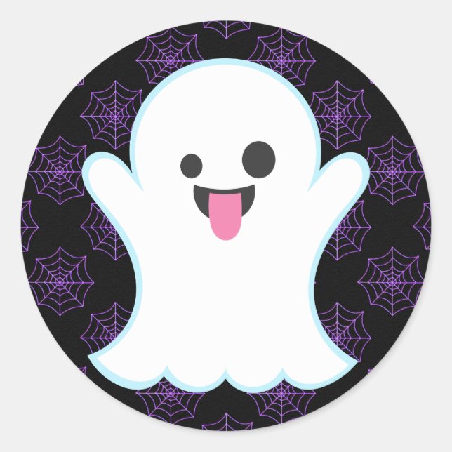 Adesivo Redondo Emoji Ghost Em Sítios De Halloween (Frente)