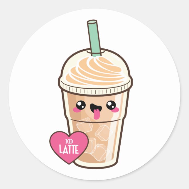 Adesivo Redondo Emoji Iced Latte (Frente)