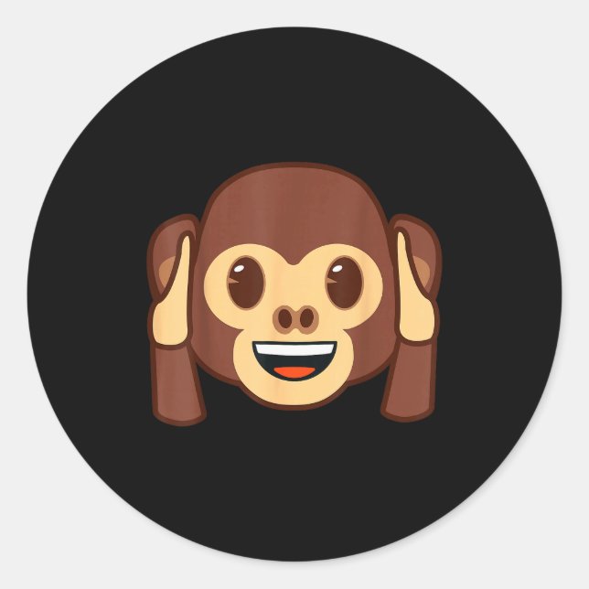 Adesivo Redondo Emoji Monkey Holding Ears Yellow Smile Face  (Frente)