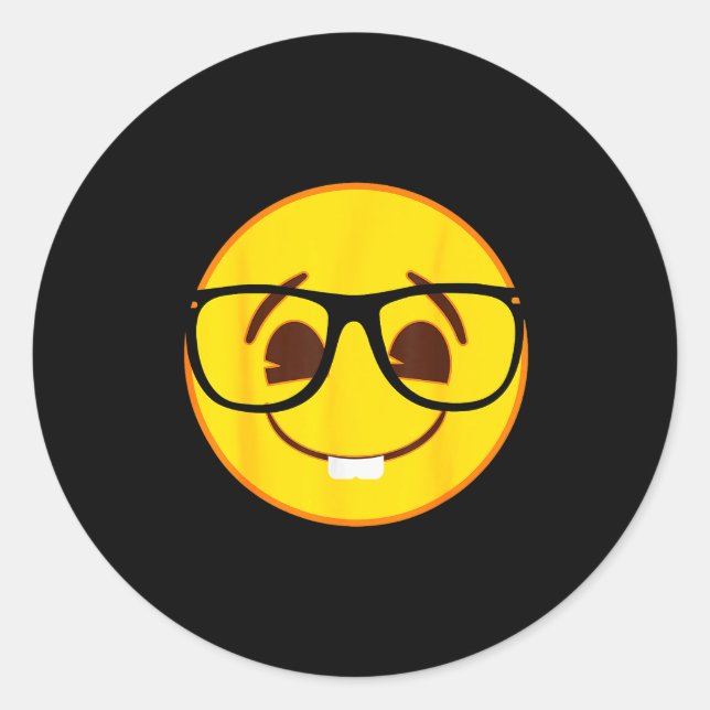Adesivo Redondo Emoji Nerd Gles Yellow Smile Face  (Frente)