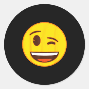 Adesivo Redondo Emoji Oficial Cara Amarela Sorriso Piscando Olho 
