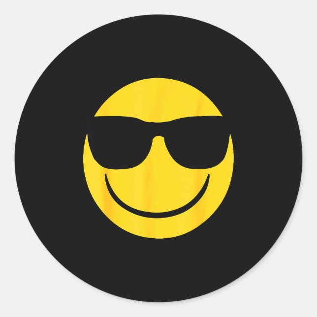 Adesivo Redondo Emoji Retro Sungles Yellow Smile Face  (Frente)