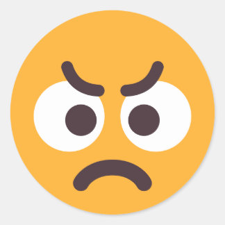 Adesivo Redondo Emoji: Rosto Bravo, Divertido, Cores Editáveis Emo