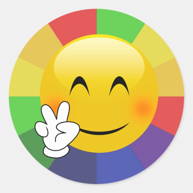 Adesivo Redondo Emoji Sinal de Paz Rainbow Burst Stickers (Frente)