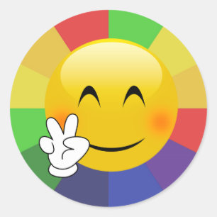 Adesivo Redondo Emoji Sinal de Paz Rainbow Burst Stickers