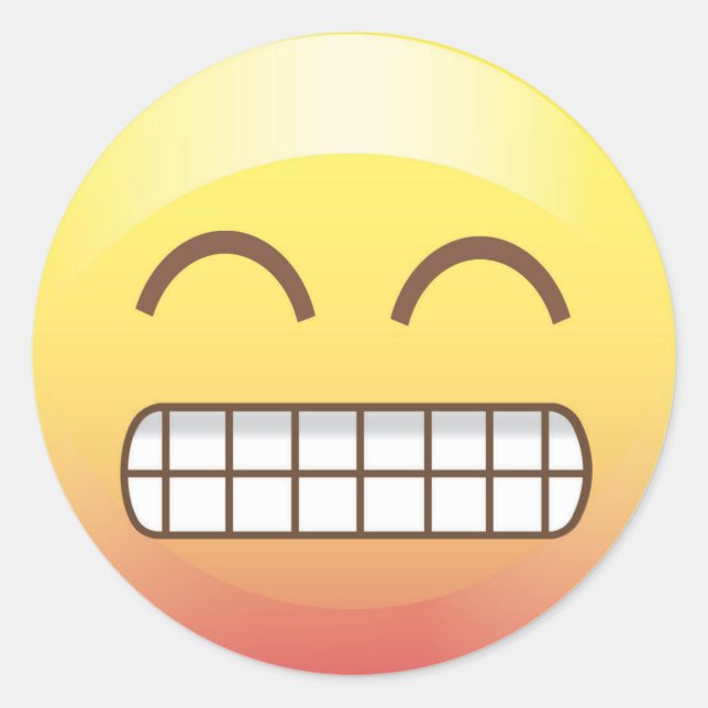Adesivo Redondo Emoji Sticker Amarelo Sorriso dos Dentes (Frente)