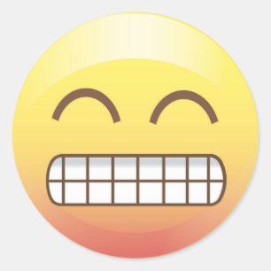 Adesivo Redondo Emoji Sticker Amarelo Sorriso dos Dentes