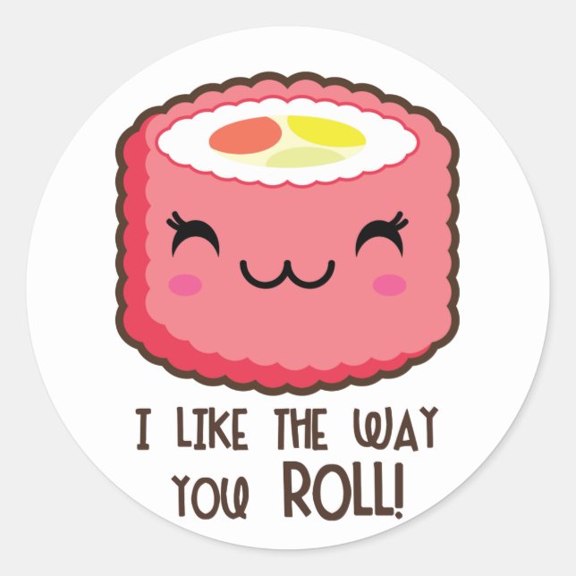 Adesivo Redondo Emoji Sushi Roll Stickers (Frente)