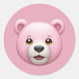 Adesivo Redondo Emoji, Urso Rosa Adorável