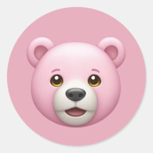 Adesivo Redondo Emoji, Urso Rosa Adorável
