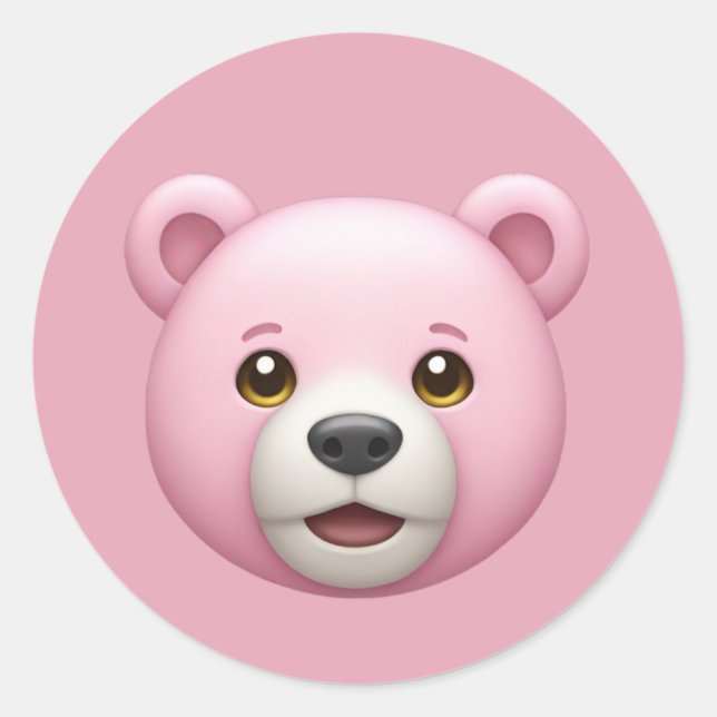 Adesivo Redondo Emoji, Urso Rosa Adorável (Frente)