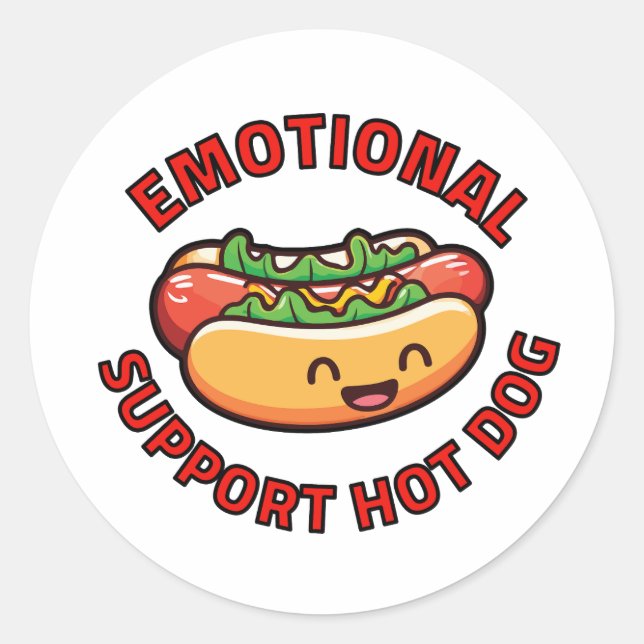 Adesivo Redondo Emotional Support Hot Dog Funny Foodie (Frente)