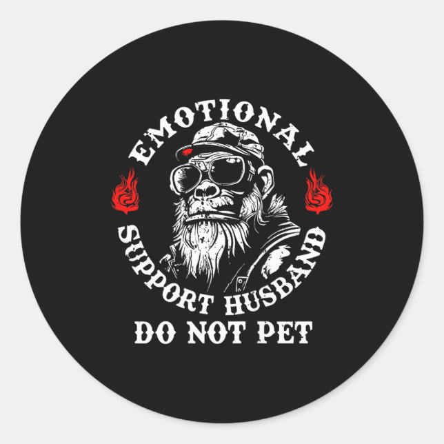 Adesivo Redondo Emotional Suprt Husband Do Not Pet Funny Monkey (o (Frente)