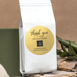 Adesivo Redondo Empresa comercial Obrigado Preto Dourado | Adicion