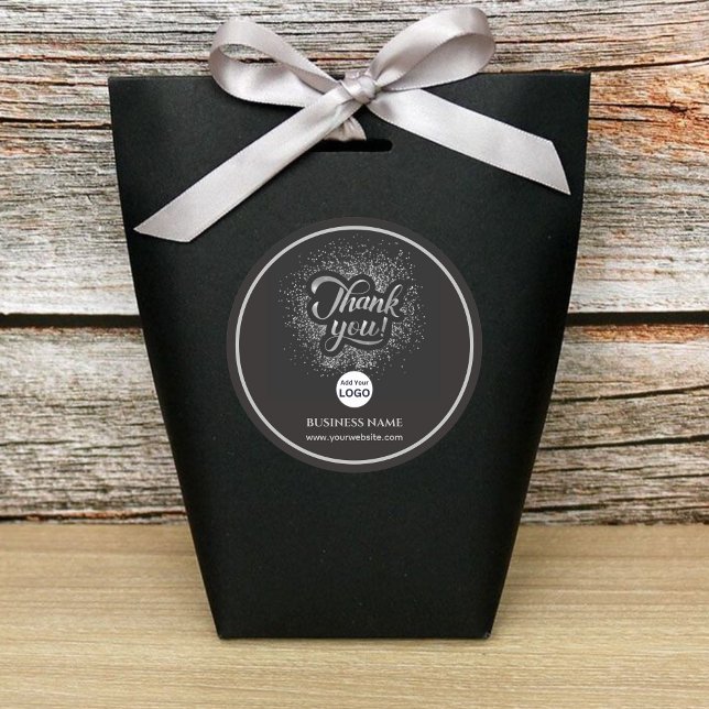 Adesivo Redondo Empresa comercial Obrigado Silver | Adicionar LOGO (Criador carregado)