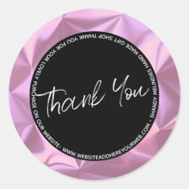 Adesivo Redondo Empresa de Script Metálico Rosa - Obrigado