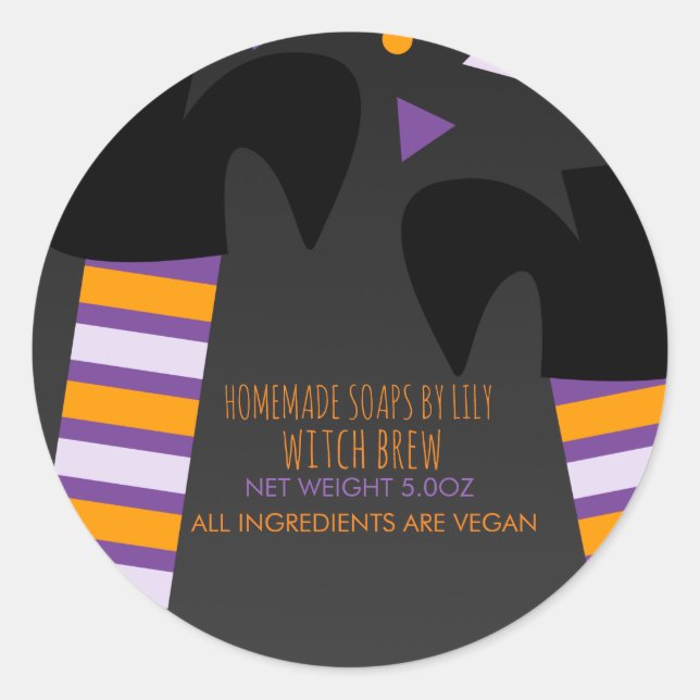 Adesivo Redondo Empresa Homemada de Sabão de Bruxas no Halloween (Frente)