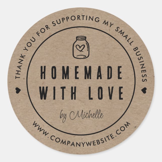 Adesivo Redondo Empresa Homemade Kraft Paper Obrigado (Frente)