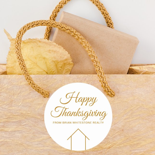 Adesivo Redondo Empresa imobiliária personalizada Feliz Ação de Gr (Criador carregado)