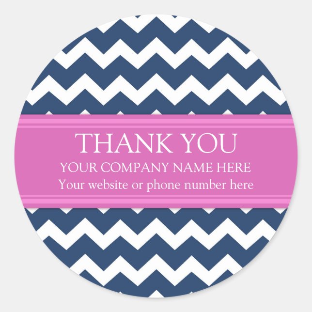 Adesivo Redondo Empresa Obrigado Nome Empresa Blue Pink Chevron (Frente)