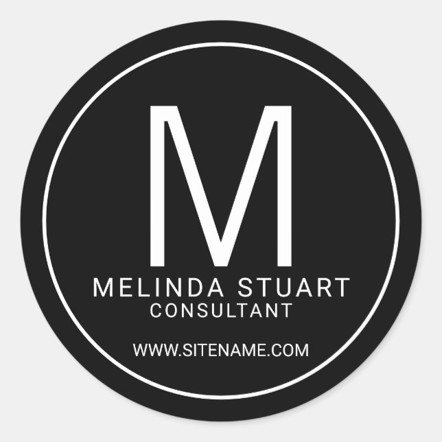 Adesivo Redondo Empresas de Monograma Moderno Preto e Branco (Frente)