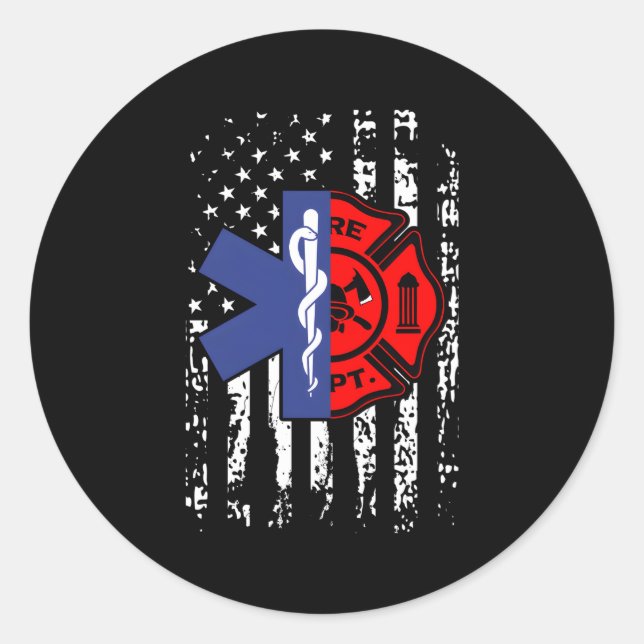Adesivo Redondo Emt Bombeiro Bombeiro Bombeiro American Flag Back (Frente)