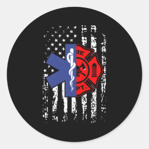 Adesivo Redondo Emt Bombeiro Bombeiro Bombeiro American Flag Back