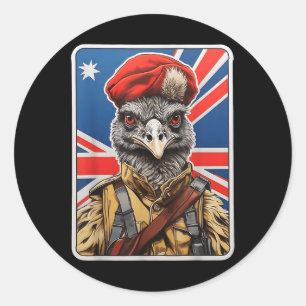 Adesivo Redondo Emu War Hero Design - Emu In Militar Uniform