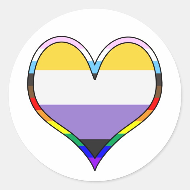 Adesivo Redondo Enby Pride Heart (Frente)